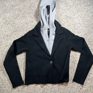 Nicole Miller New York Womens Black Zipper Hooded Cardigan Jacket